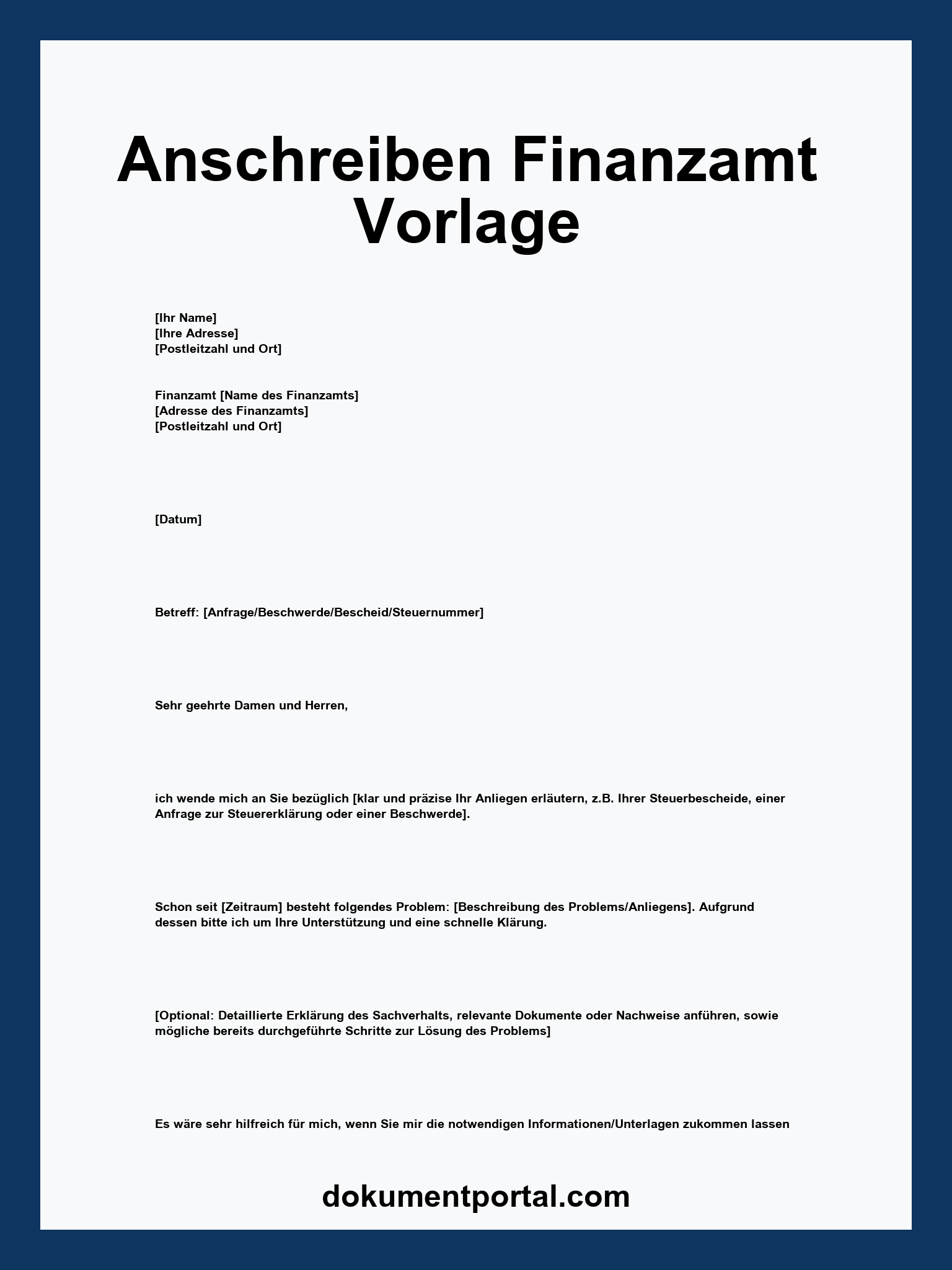 Anschreiben Finanzamt Vorlage - WORD