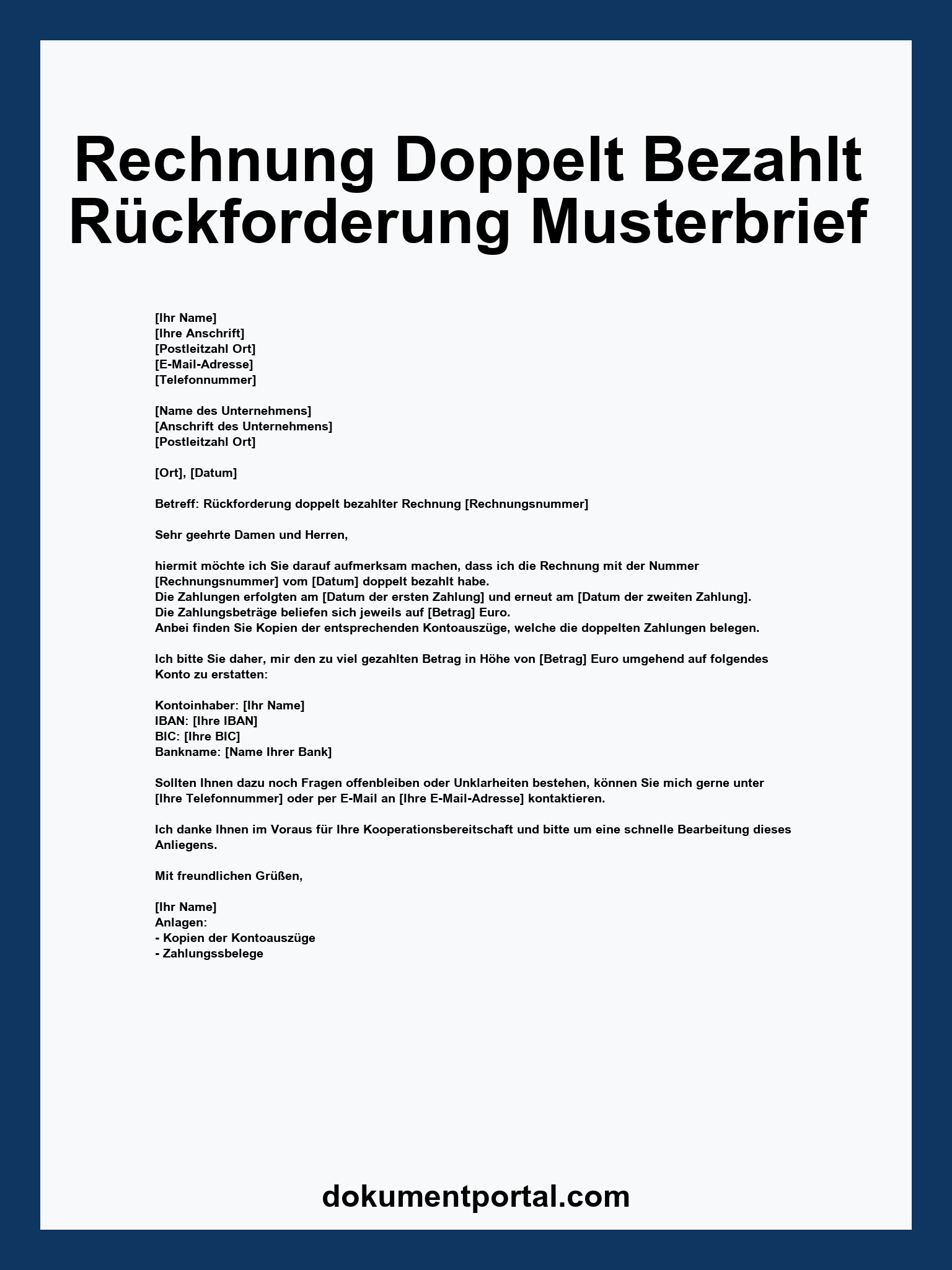 Rechnung Doppelt Bezahlt Rückforderung Musterbrief