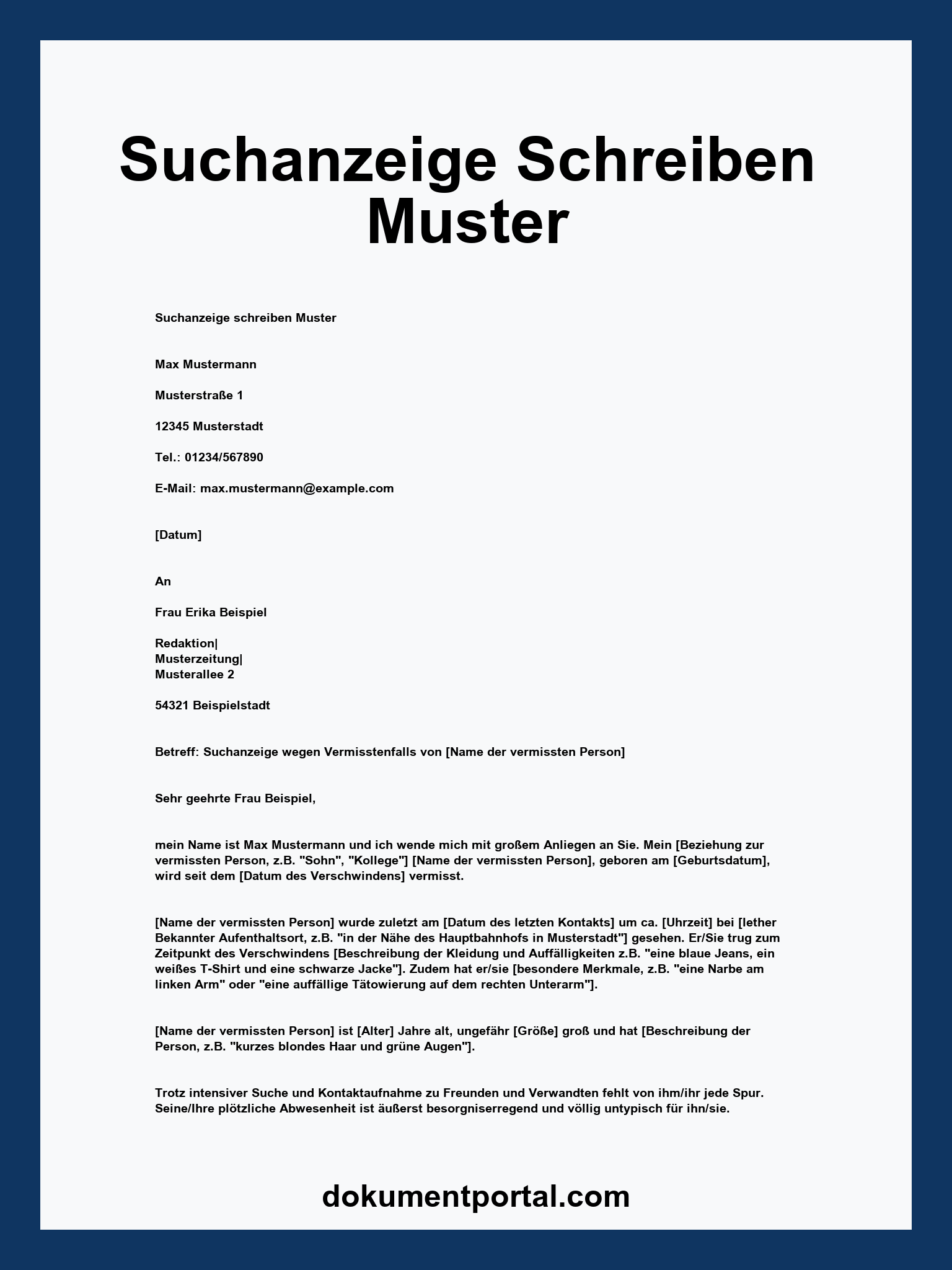 Suchanzeige Schreiben Muster