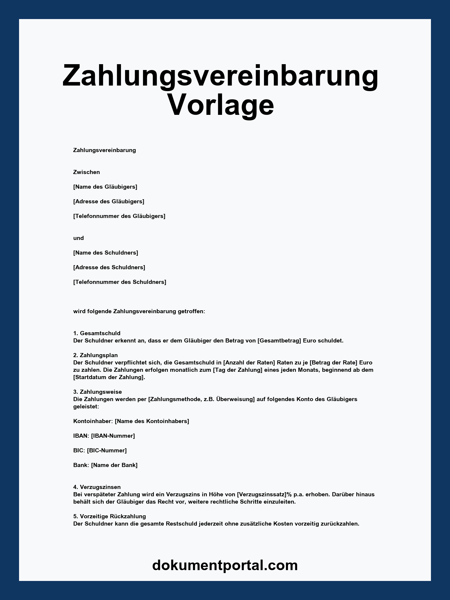 Zahlungsvereinbarung Vorlage - WORD